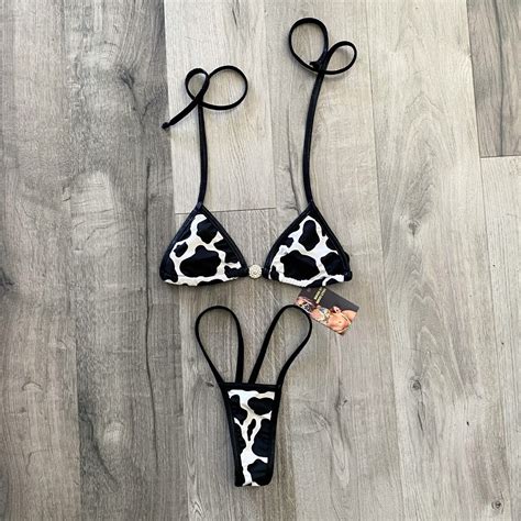 Cow Print G String Bikini Etsy