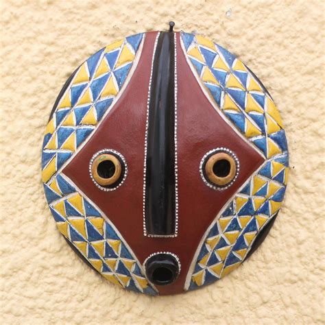 Colorful African Wood Mask Crafted In Ghana Round Color Novica