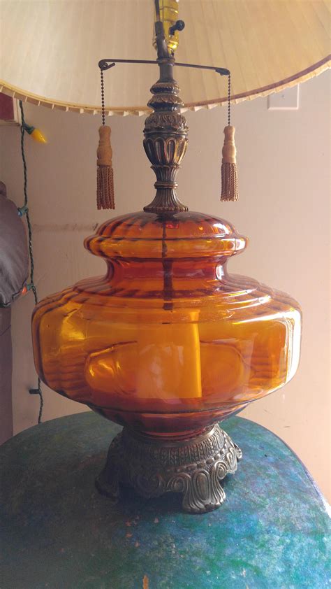 Antique Lamp Amber Colored Glass Ornate Finish Instappraisal