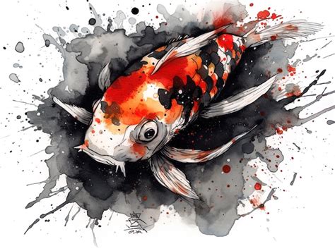 Imagem Gerada Por Ia Peixe Koi Ou Aquarela De Carpa Japonesa Foto Premium