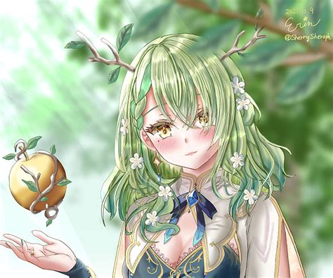 Anime Youtuber Virtual Ceres Fauna Hololive Pelo Verde Fondo De