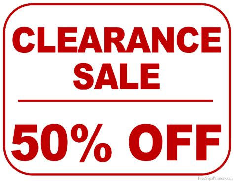 Printable 50 Percent Off Clearance Sale Sign