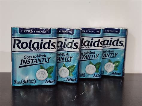 Rolaids Antacid Extra Strength Mint Pack Of 4 3 Rolls Per Pack 12 Exp