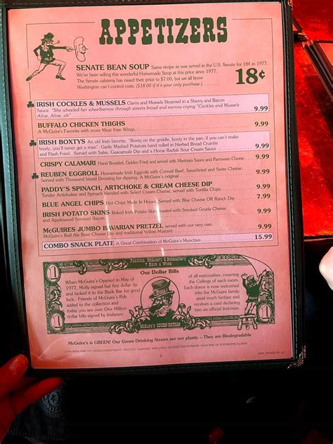 Menu At Mcguires Irish Pub Pensacola