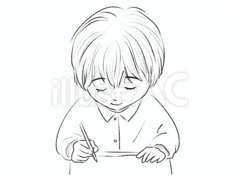 勉強している子供 線画イラスト No 22479595／無料イラスト フリー素材なら「イラストac」