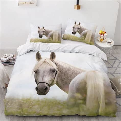 Housse De Couette 220x240cm Cheval Noir Et Blanc Mercedes Benz Ensemble