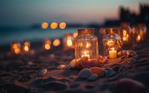 Premium AI Image | Candles on beach sand