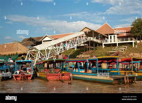 Tour Boats At Port Of Chong Khneas Siem Reap River Near Tonle Sap