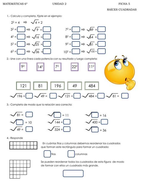 Potencias y raíces cuadradas online worksheet