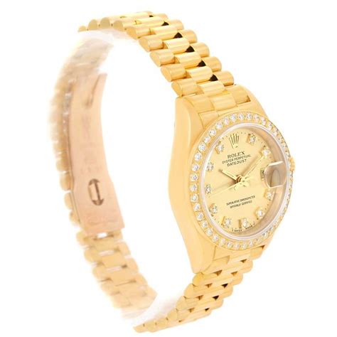 Rolex President Datejust Ladies 18k Yellow Gold Diamond Watch 69168 Swisswatchexpo