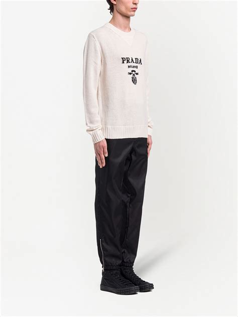 Prada Intarsia Knit Logo Jumper Farfetch