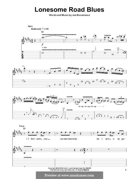 Lonesome Road Blues By J Bonamassa Sheet Music On Musicaneo