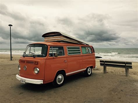 Hd Wallpaper Vw Bus T2 Vw Bulli Cult Orange Sky Beach Cloud