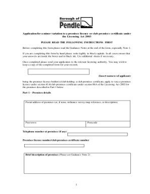 Fillable Online Premises Licence Minor Variation Application Form Fax