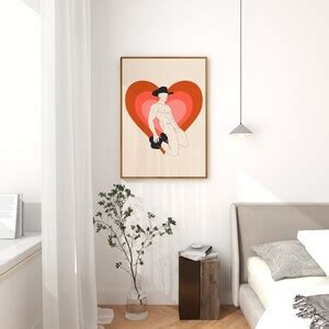 Western Cowboy Art Print Nude Male Wall Art Boots Red Pink Heart Abstract Wall Art Gay Wall