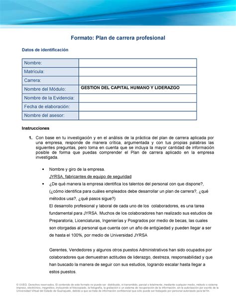 Plan De Carrera Con Base En Tu Investigaci N Y En El An Lisis De La