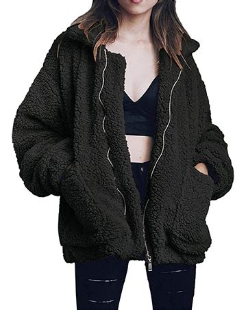 Comeon Women S Coat Casual Lapel Fleece Fuzzy Faux Shearling Zipper