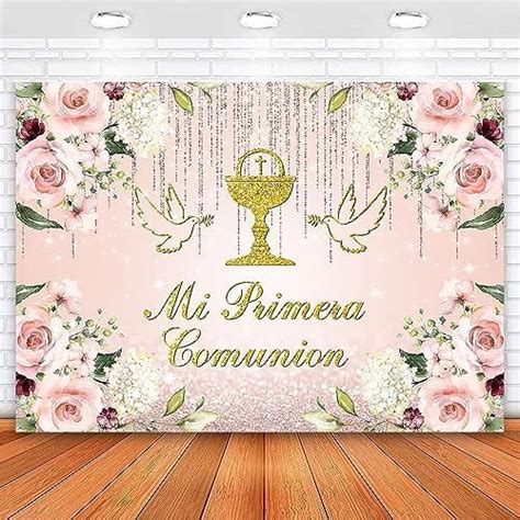 Mi Primera Comunion Backdrop Girls Glitter Floral Baptism Christening