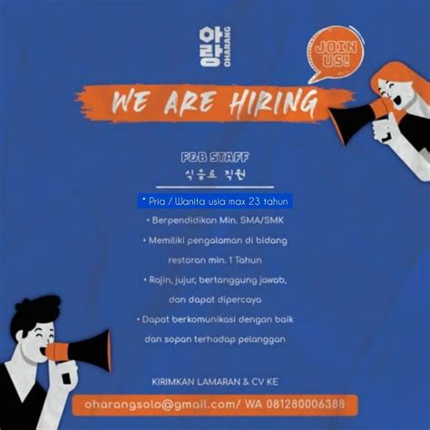 Lowongan Kerja Food And Beverage Staff Oharang Indonesia Info Loker Solo