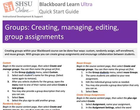 Blackboard Ultra Groups Instructor Quick Start Guide Oertx