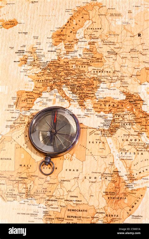 World Map With Compass Showing North Africa And Europe Stock Photo Alamy