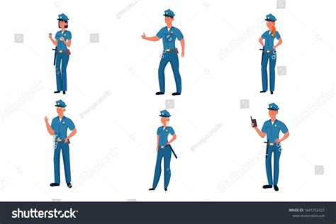 Set Police Officers Different Poses Vector เวกเตอร์สต็อก ปลอดค่า