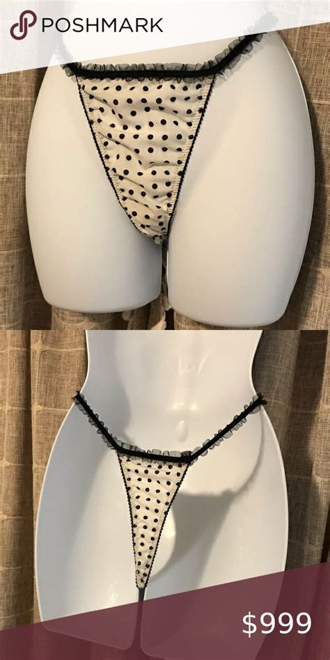 VTG 90s Satin White W Black Polka Dots String Bikini Thong Panties M