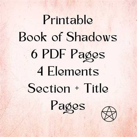 Grimoire Pages Printable Book Of Shadows 4 Magick Elements Pdf Pages 85 X 11 A4 Vintage Paper
