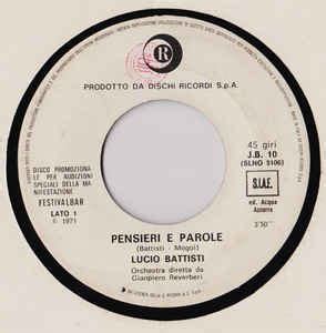 Lucio Battisti Pensieri E Parole Vinyl Discogs