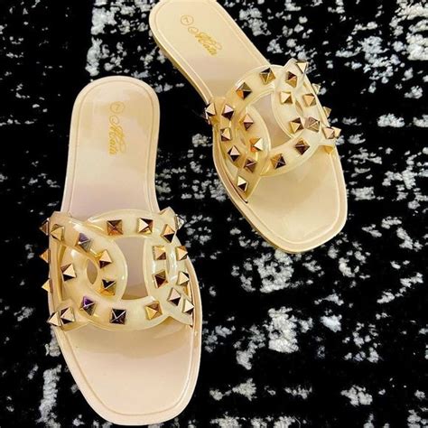 Shoes Nude Slides W Gold Stud Accent Poshmark