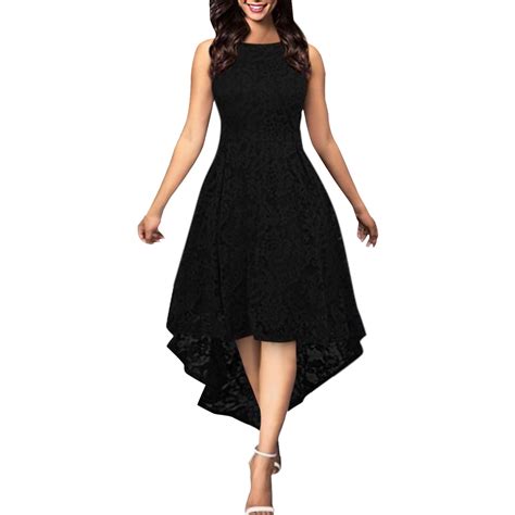 Weaiximiung Womensed Sleeveless Lace Dress With Irregular Summer Dresses 2024 Plus Size Black L