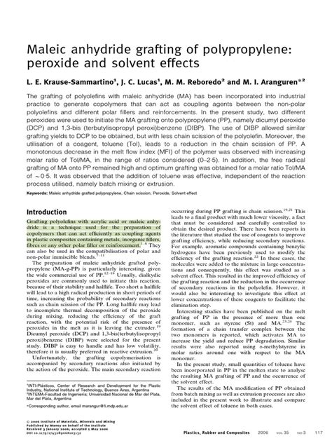 Maleic Anhydride Grafting Of Polypropylene Peroxide And Solvent