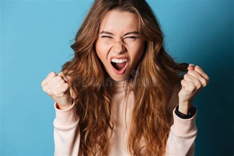 Young Angry Screaming Woman Standing Isolated Stock Image Image Of