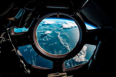 Uma vista da janela da terra a partir de uma estação espacial Foto