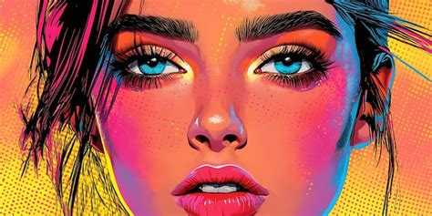 Closeup Portrait Of A Woman With Vivid Makeup And A Pop Art Style