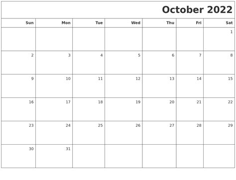 October 2022 Printable Calendar Word Printable Calendars At A Glance