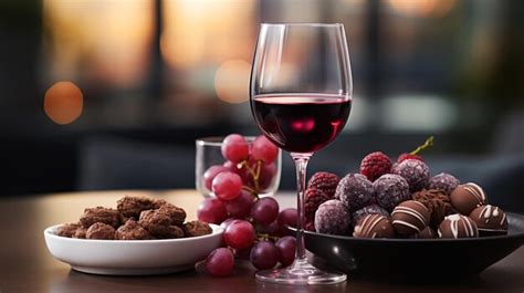 Premium Ai Image Glass With Delicious Wine And Sweets On Table In Room