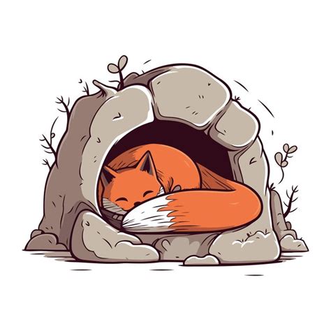 Raposa Bonita Dormindo Em Uma Caverna Ilustra O Vetorial Desenhada