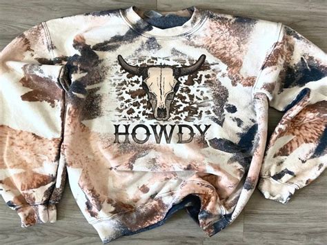 Howdy Bull Sweatshirt Cowhide Bleach Crewneck Sweatshirt Howdy Shirt Western Wear Cow Print