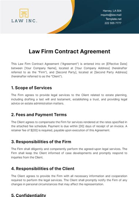 Free Law Firm Contract Agreement Template - Edit Online & Download ...