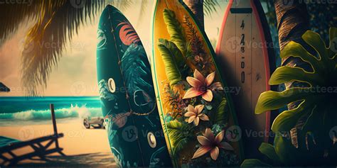 Surfboard and Beach Palm Wallpaper, 21836252 Stock Photo at Vecteezy