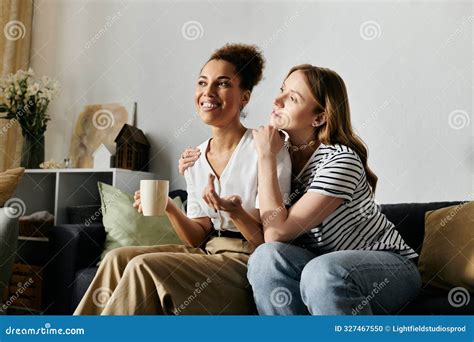 A Lesbian Couple Relaxes On A Stock Photo Image Of Casual Attractive