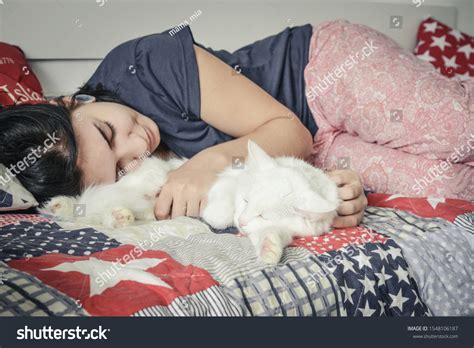 White Cat Girl Sleeping Together On Stock Photo 1548106187 | Shutterstock