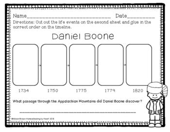 Daniel Boone Biography and Timeline Activity by Homeschooling by Heart