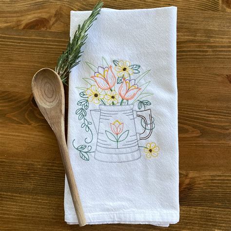 Embroidered Kitchen Towel With Charming Vintage Inspired Etsy Tea