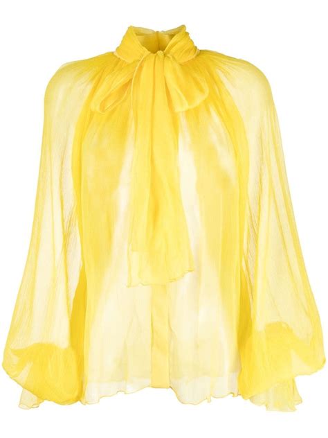 Atu Body Couture Pussy Bow Silk Sheer Blouse Yellow Farfetch Uk