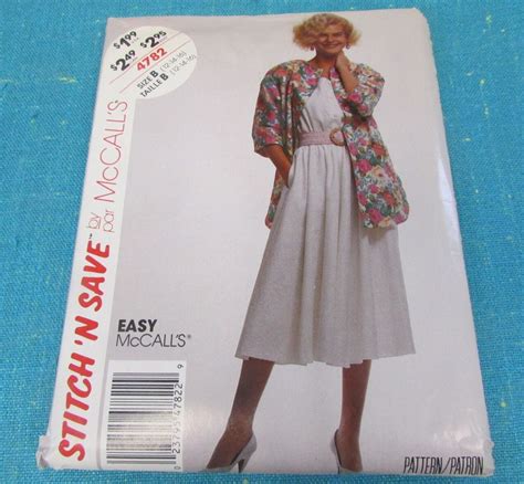 1990 Mccalls Stitch N Save Sewing Pattern 4782 Misses Loose Fitting