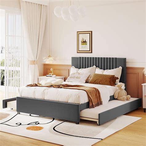 Amazon Merax Full Size Upholstered Platform Bed With 1 Twin Size