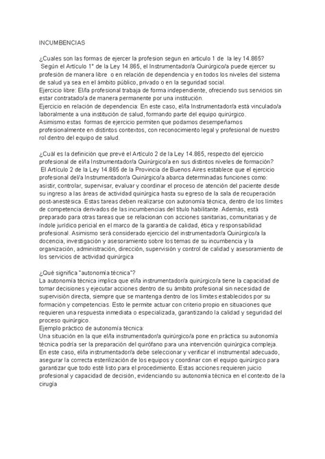 FEML 2p - Resumen de Incumbencias y Ejercicio Profesional según Ley 14.