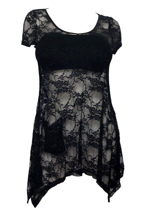 Evogues Plus Size Sheer Floral Lace Top Black Lace Tops Fashion